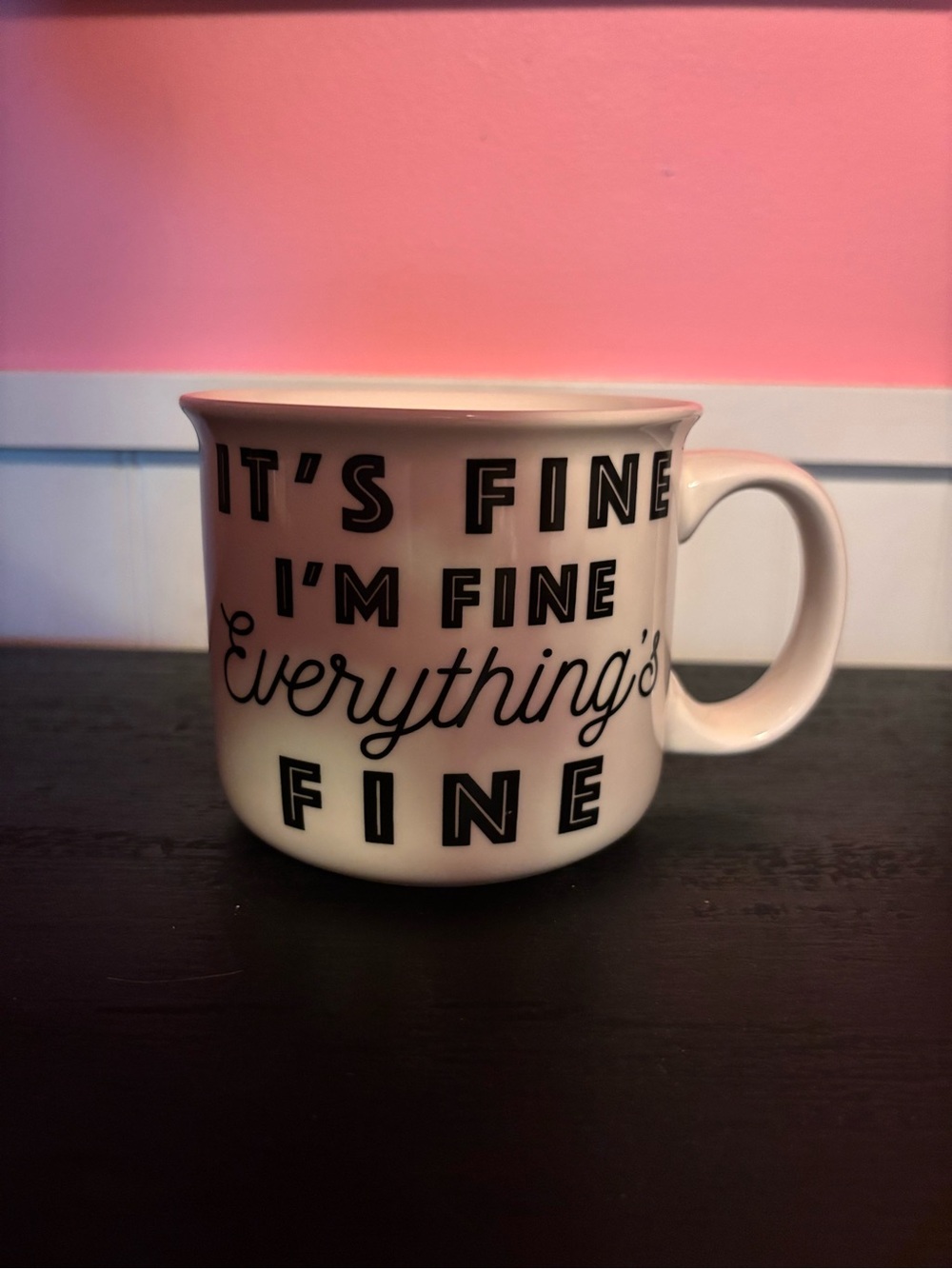 Target White Ceramic Mug with Black Typographic 'It's Fine' Statement
